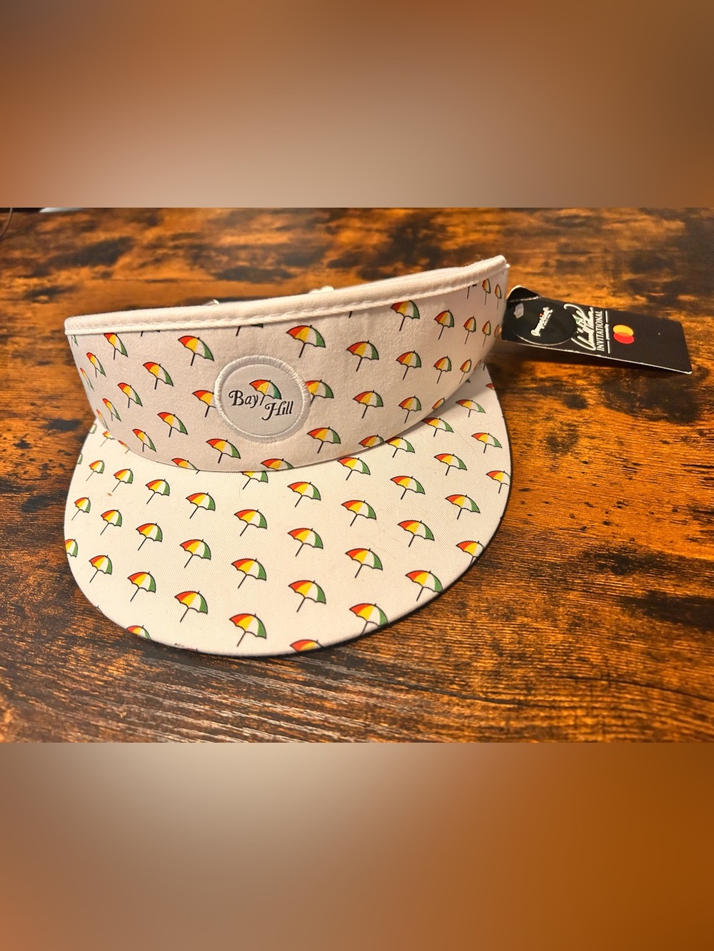 Bay Hill Imperial Men’s Adjustable White Umbrella Print Visor NWT USA Golf